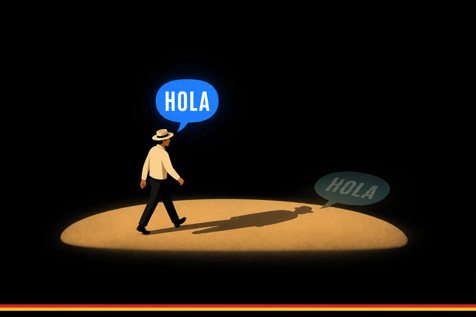 A person saying hola while their shadow echoes the same word a moment later